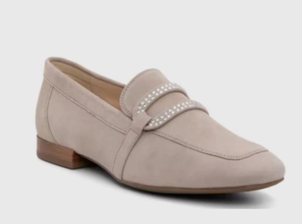 Ara high soft taupe/beige suede loafer faux rhinestone buckle womens size 7.5